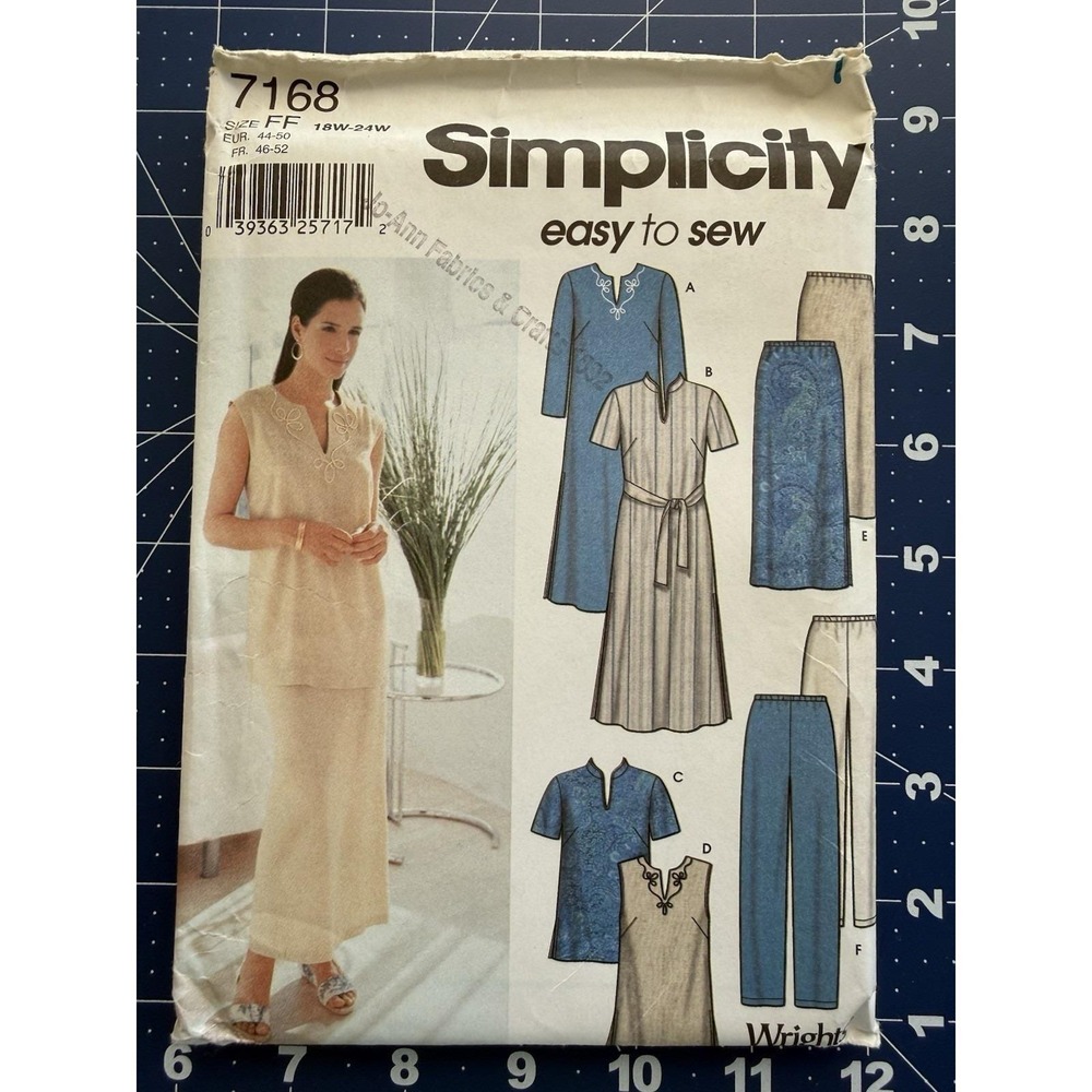 Simplicity Easy To Sew Pattern 7168 Women's Dress Or Top, Skirt, Pants, Tie Belt